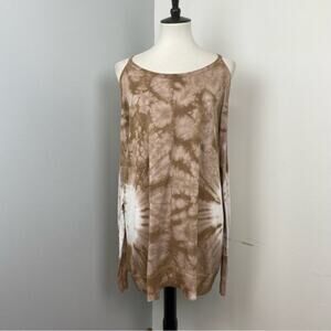 PPLA Petra Tan & White Tie Dye Cold Shoulder Long Sleeve Top Large